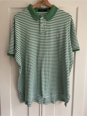 Polo by Ralph Lauren Men’s XL Green & White Striped T Shirt Preppy Golf Tennis